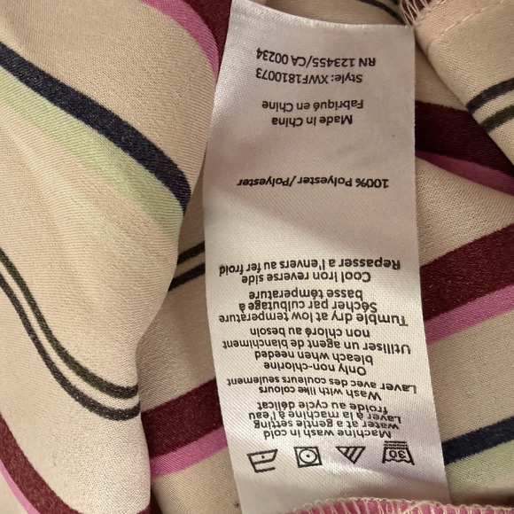 Highline Collective Womens Striped Button Down Satin Blouse Cream Burgundy S - Picture 5 of 6